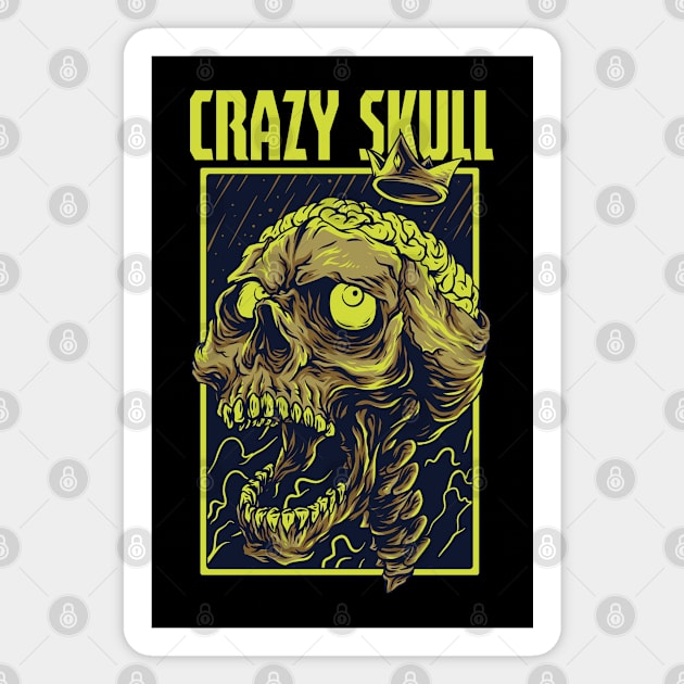 Crazy Skull Illustration Magnet by Mako Design 